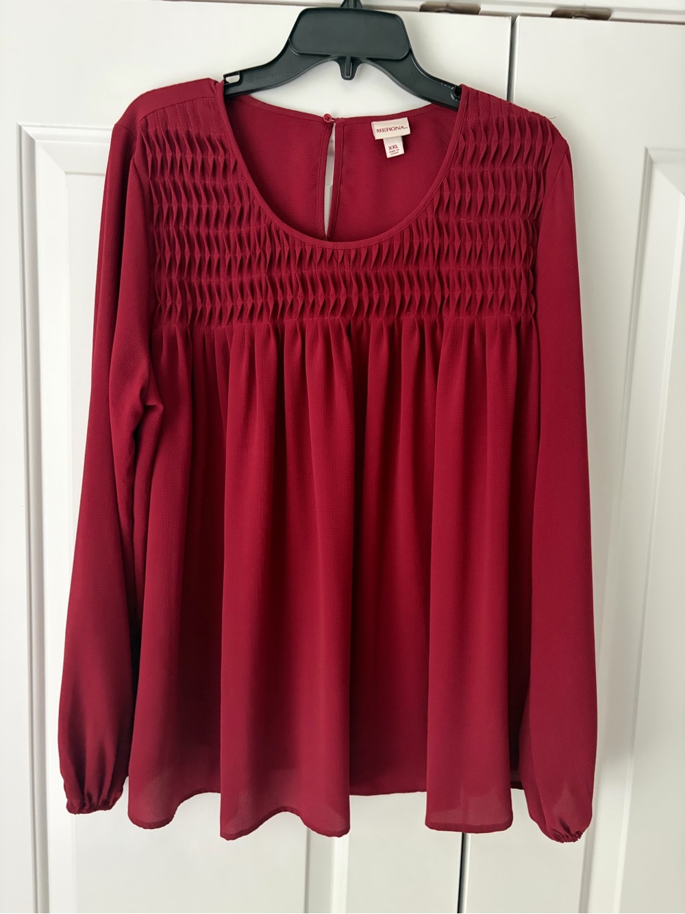 Merona Wine Red Smocked Yoke Long Sleeve Top
